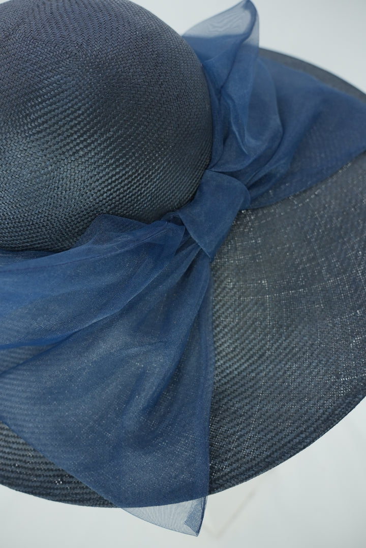 Strohhut "blau mit großer Schleife"