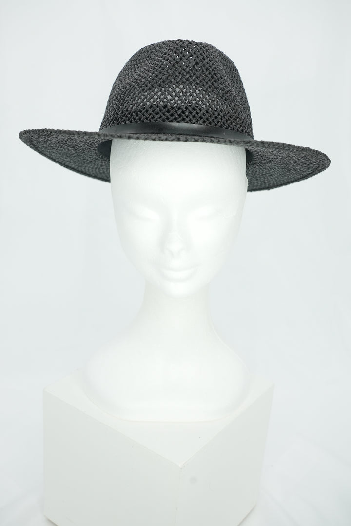 Strohhut "schwarz" dünnes Lederband