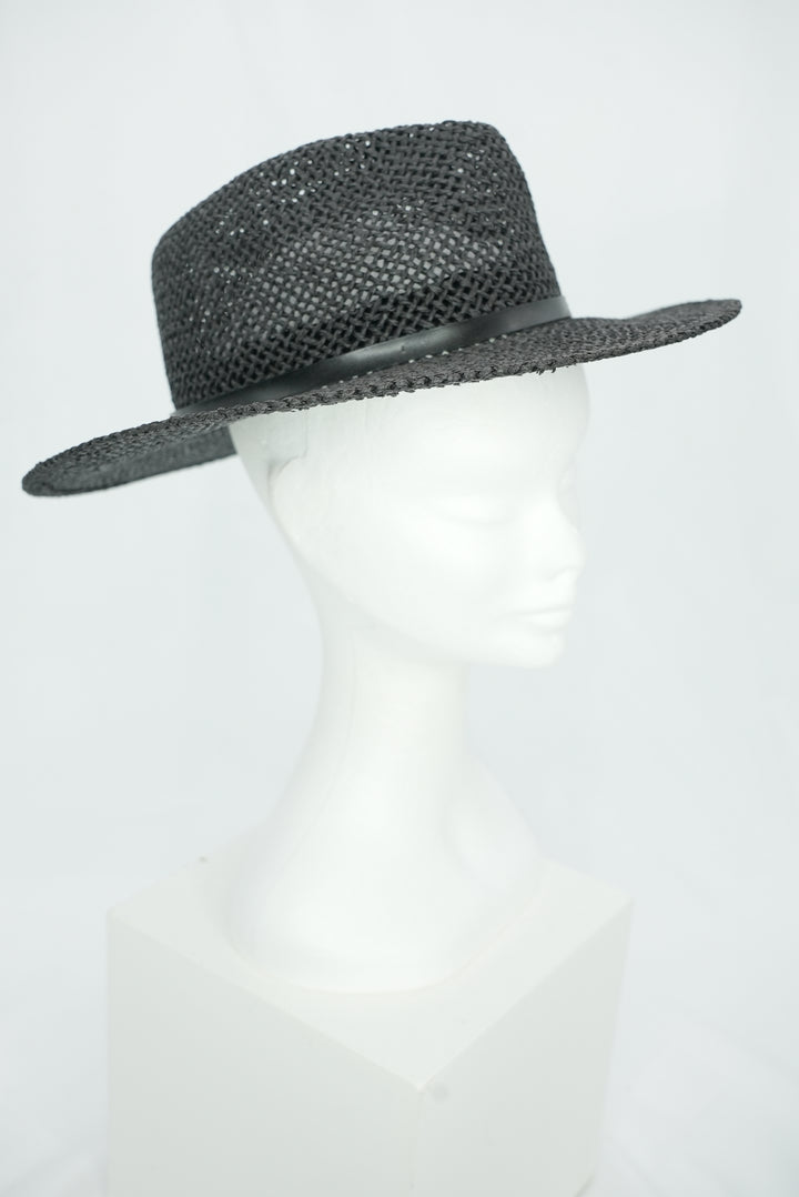 Strohhut "schwarz" dünnes Lederband