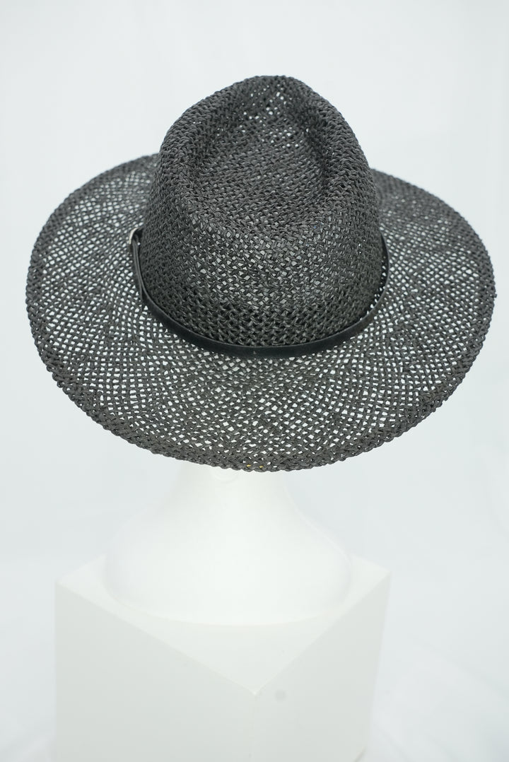 Strohhut "schwarz" dünnes Lederband