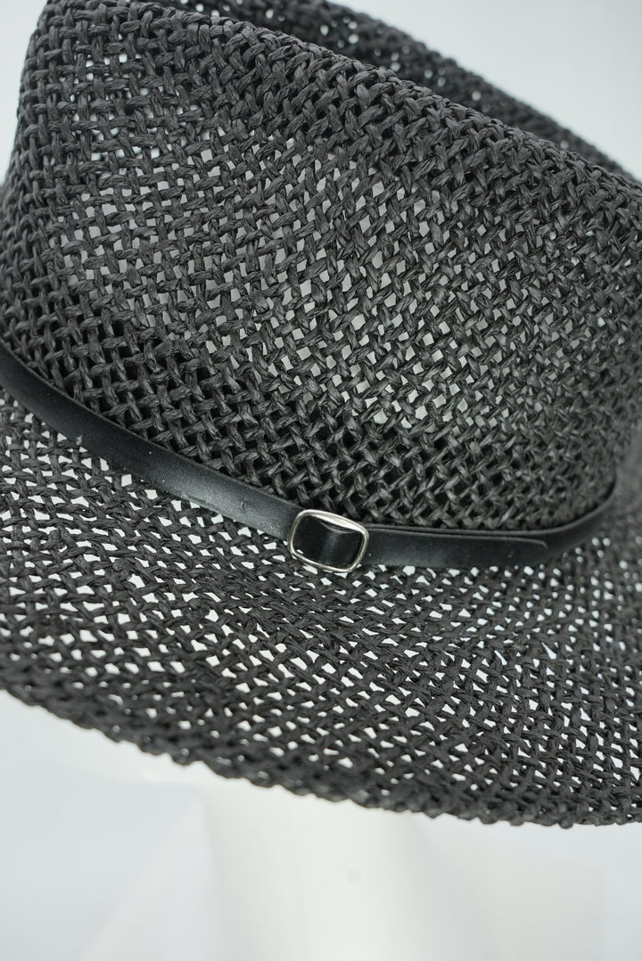 Strohhut "schwarz" dünnes Lederband