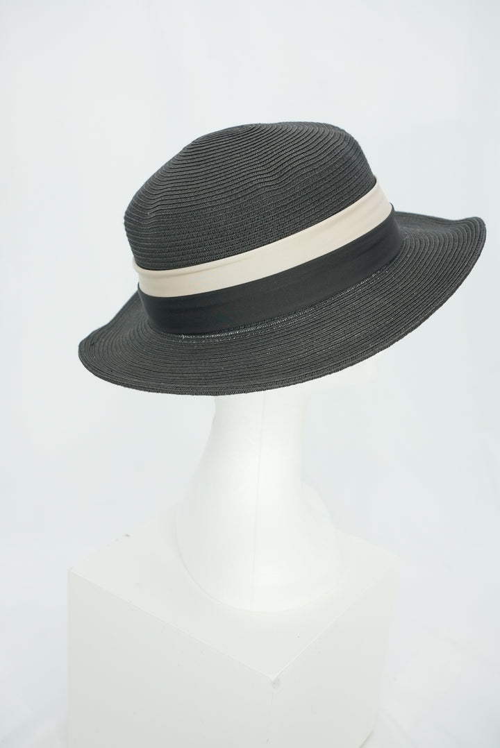 Strohhut "Paper" mit beige/schwarzem Band