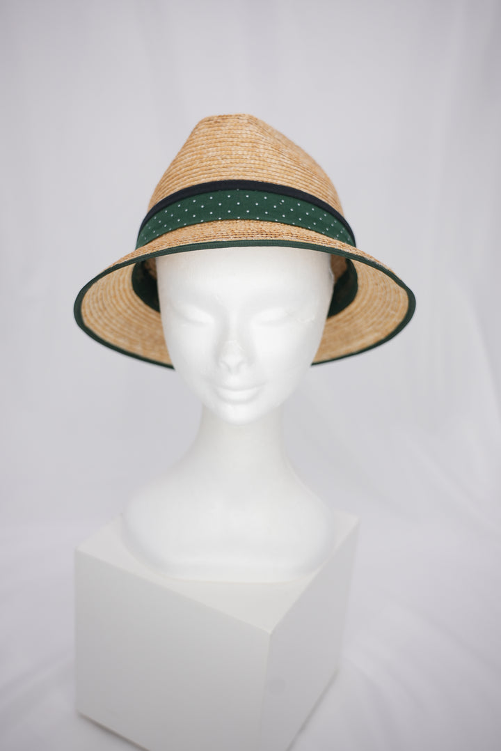 Strohhut "grünes Band mit Knöpfen"