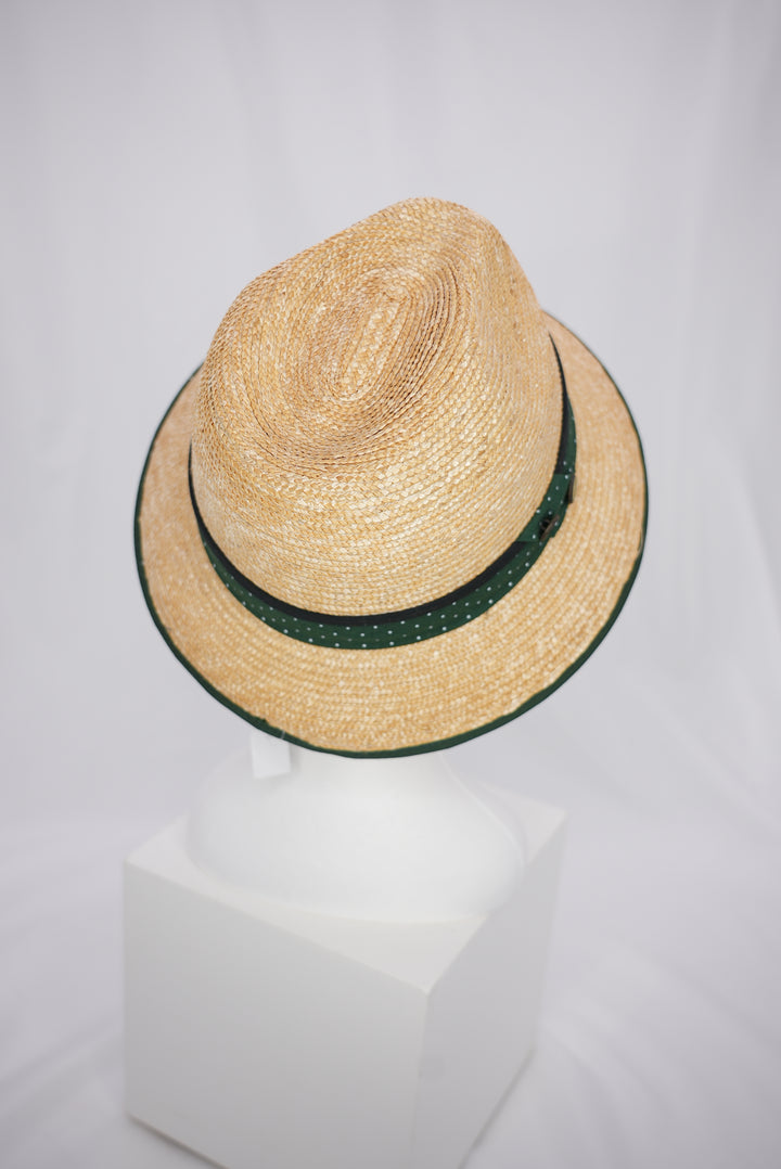 Strohhut "grünes Band mit Knöpfen"