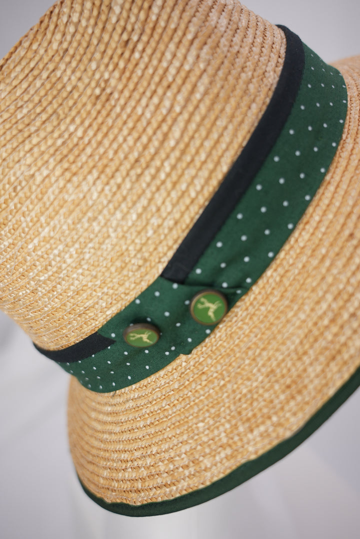 Strohhut "grünes Band mit Knöpfen"