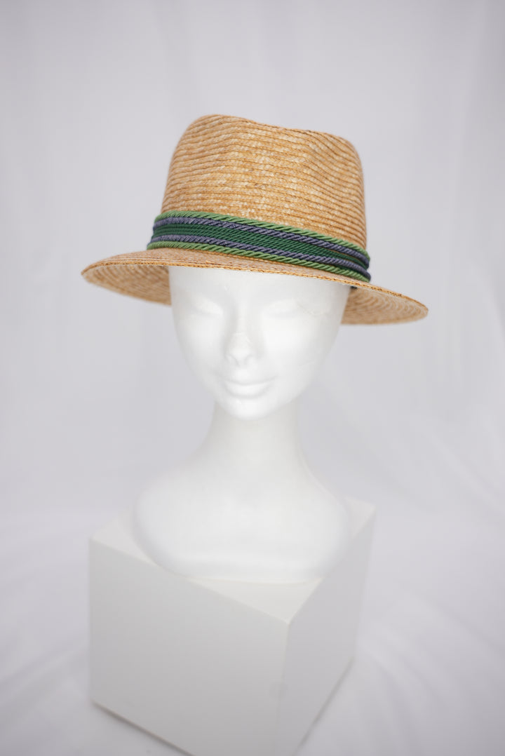 Strohhut "geflochtenes Band grün/blau"