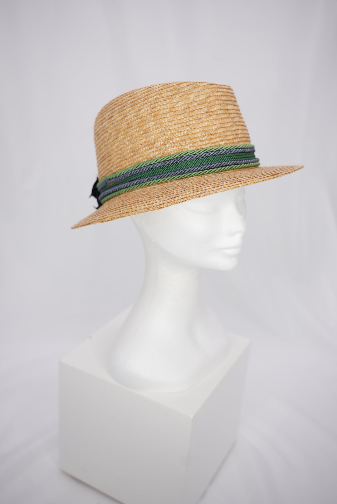 Strohhut "geflochtenes Band grün/blau"