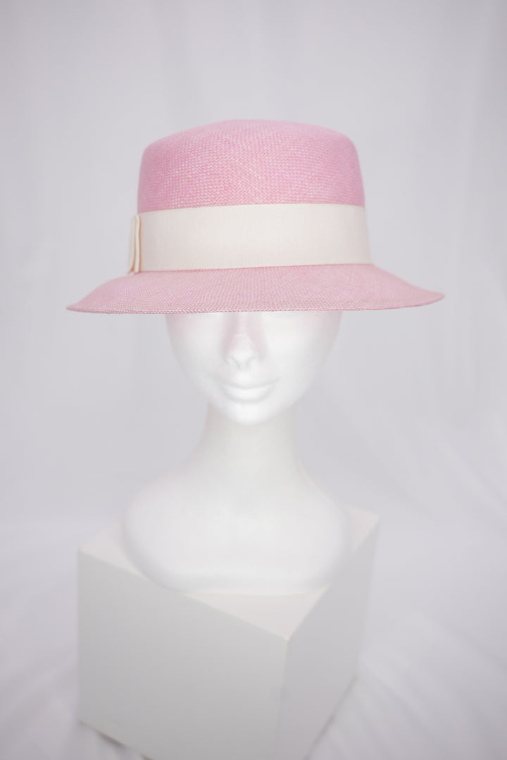 Strohhut "rosa" mit weißer Schleife