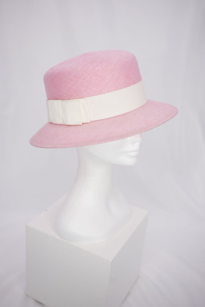 Strohhut "rosa" mit weißer Schleife