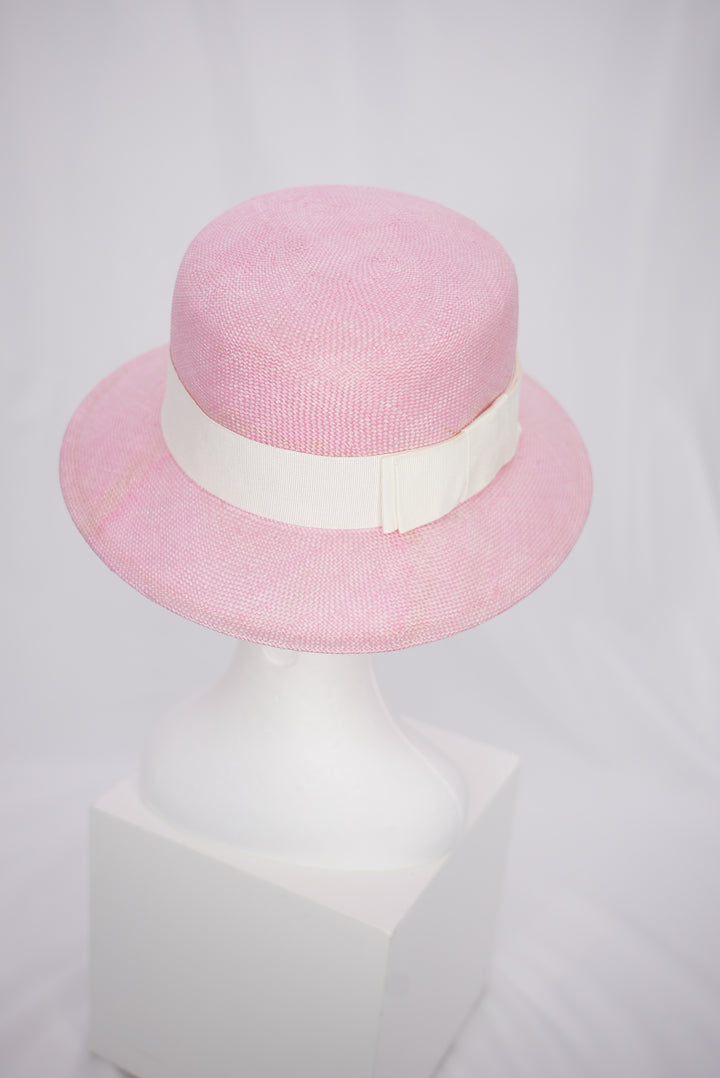 Strohhut "rosa" mit weißer Schleife