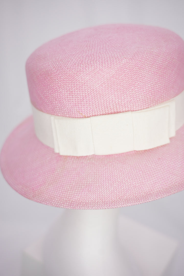 Strohhut "rosa" mit weißer Schleife