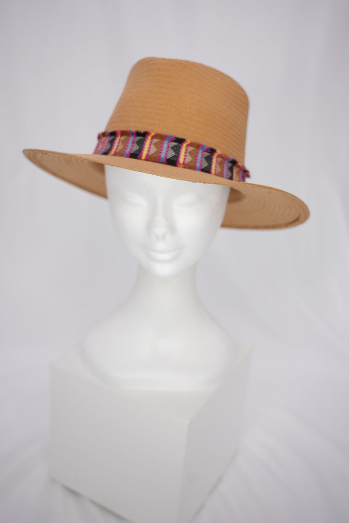 Strohhut "buntes Band fransen"