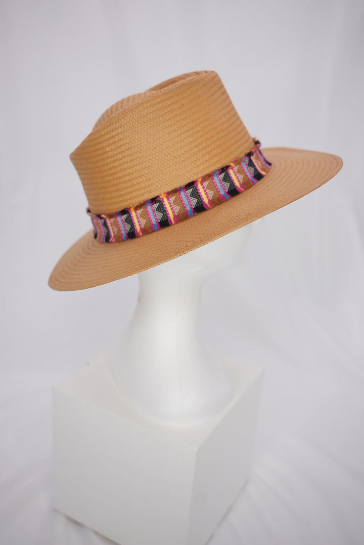 Strohhut "buntes Band fransen"