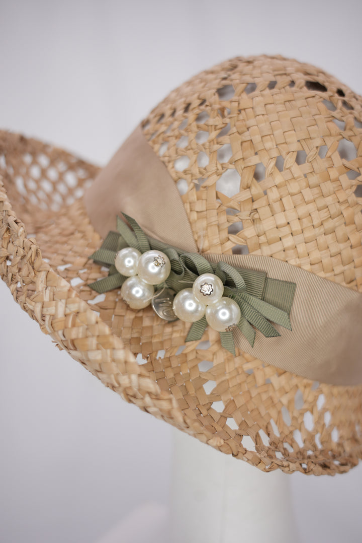 Strohhut "beige" Perlen