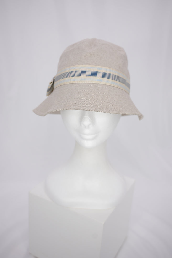 Fischerhut "beige/ mit blau/beigen Rand"