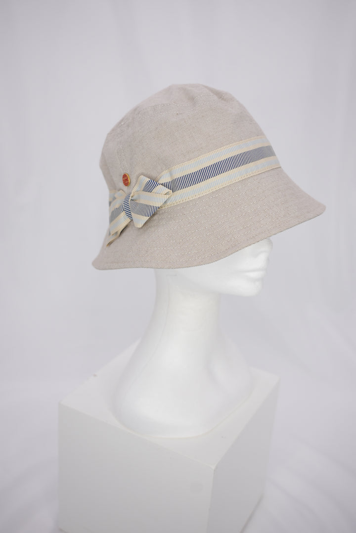 Fischerhut "beige/ mit blau/beigen Rand"
