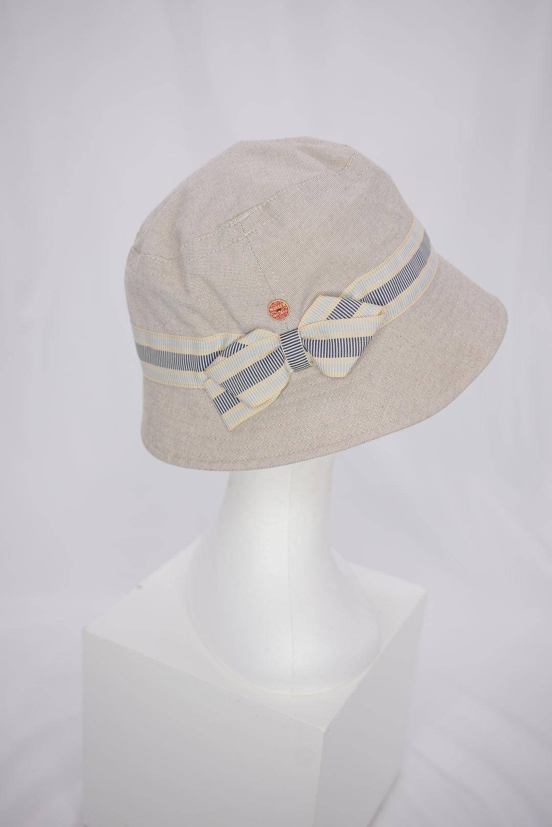 Fischerhut "beige/ mit blau/beigen Rand"