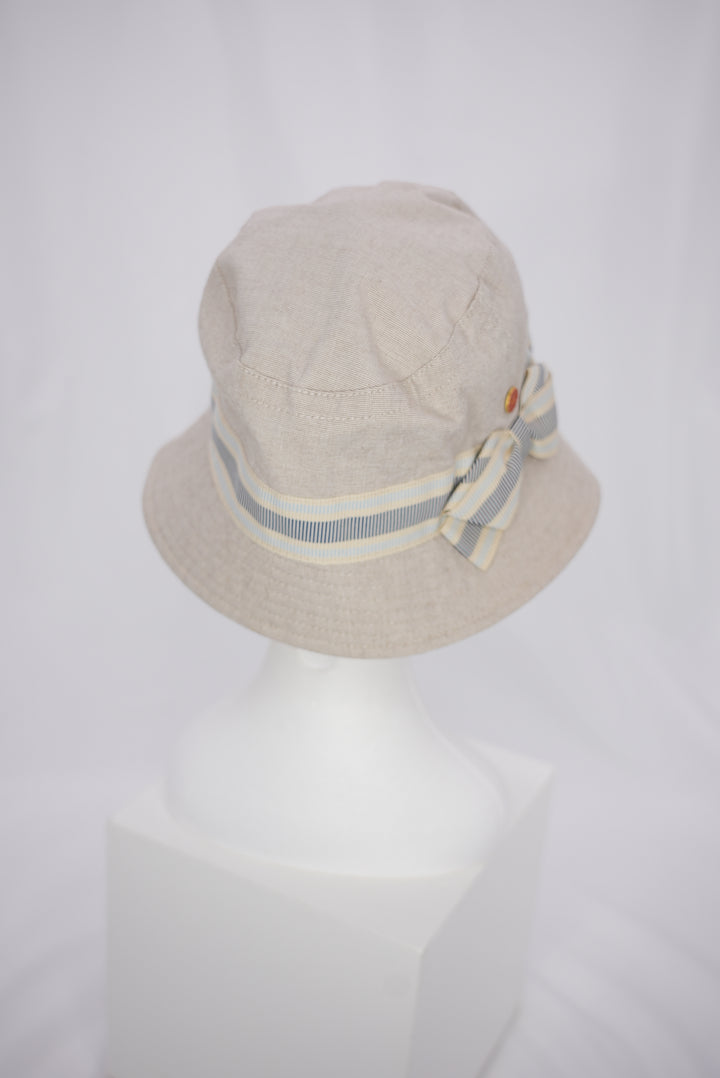 Fischerhut "beige/ mit blau/beigen Rand"