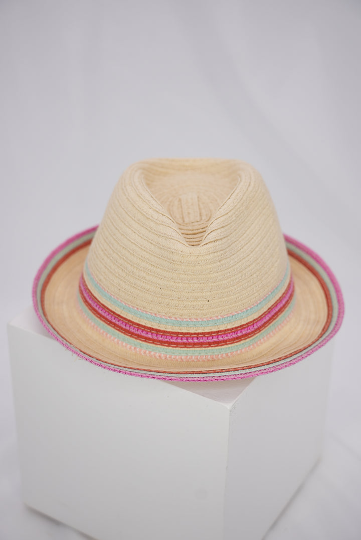 Kinder Strohhut "mit pink/rosa/blauen Streifen"