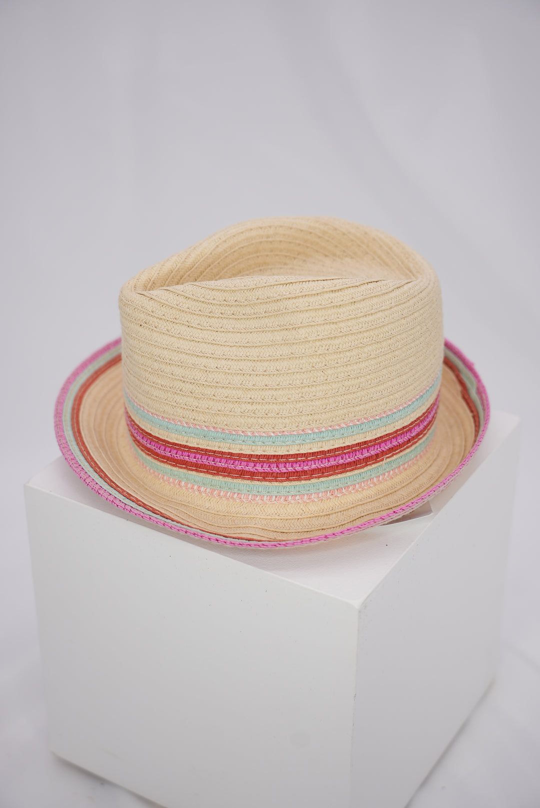 Kinder Strohhut "mit pink/rosa/blauen Streifen"