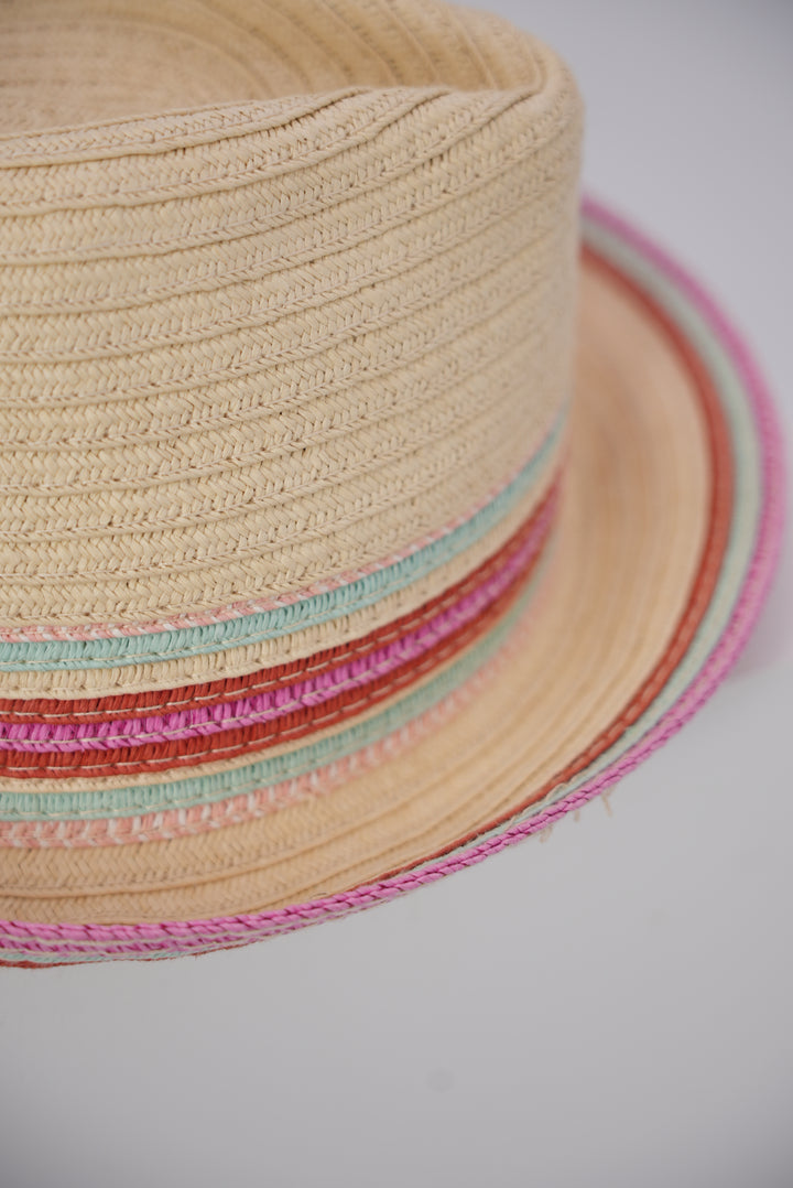 Kinder Strohhut "mit pink/rosa/blauen Streifen"