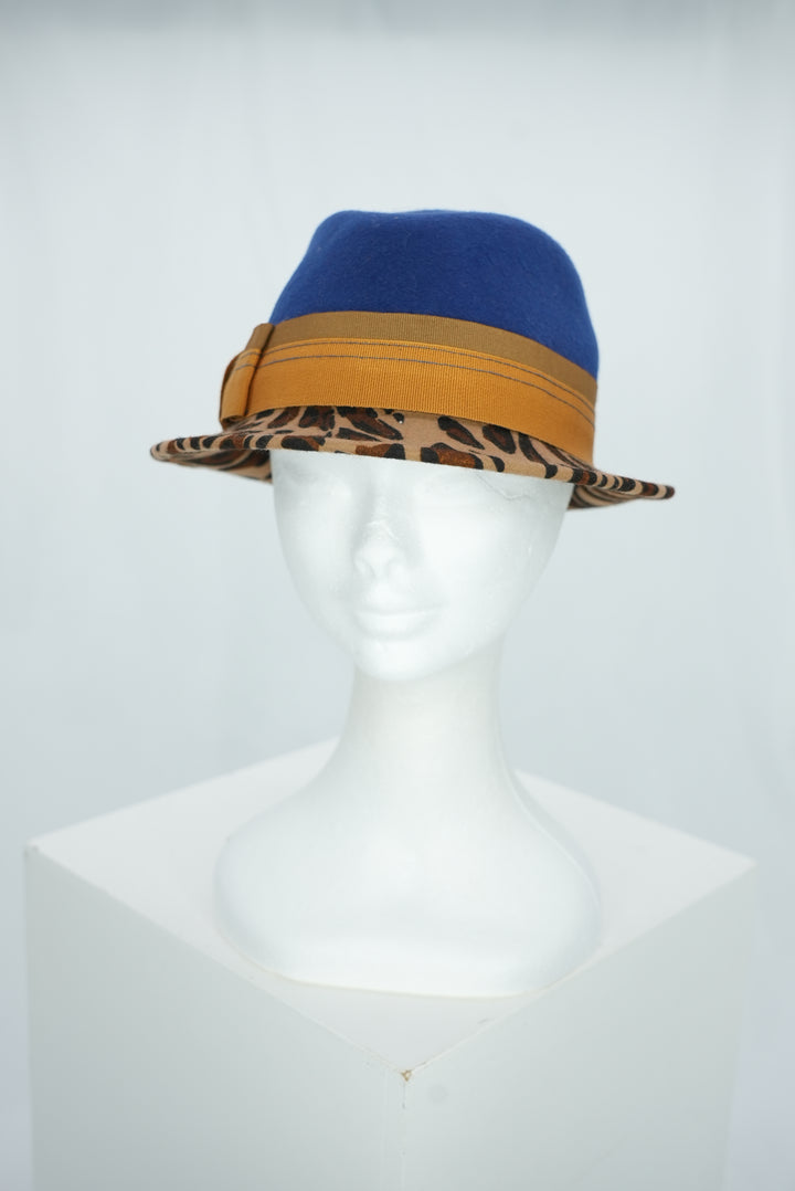 Filzhut "Herrenform blau mit Leoparden Krempe "