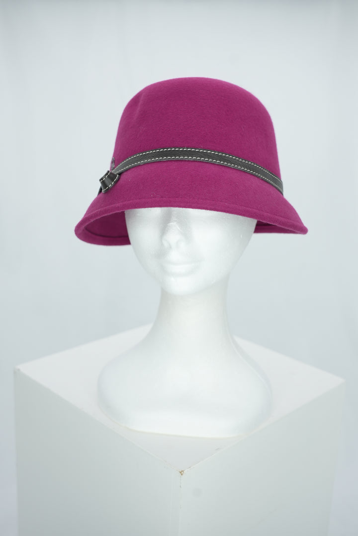 Glockenhut "pink mit braunem Lederband"