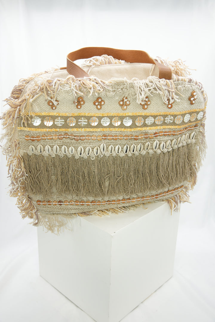 Damen Strohtasche "Muscheln/Knöpfe"