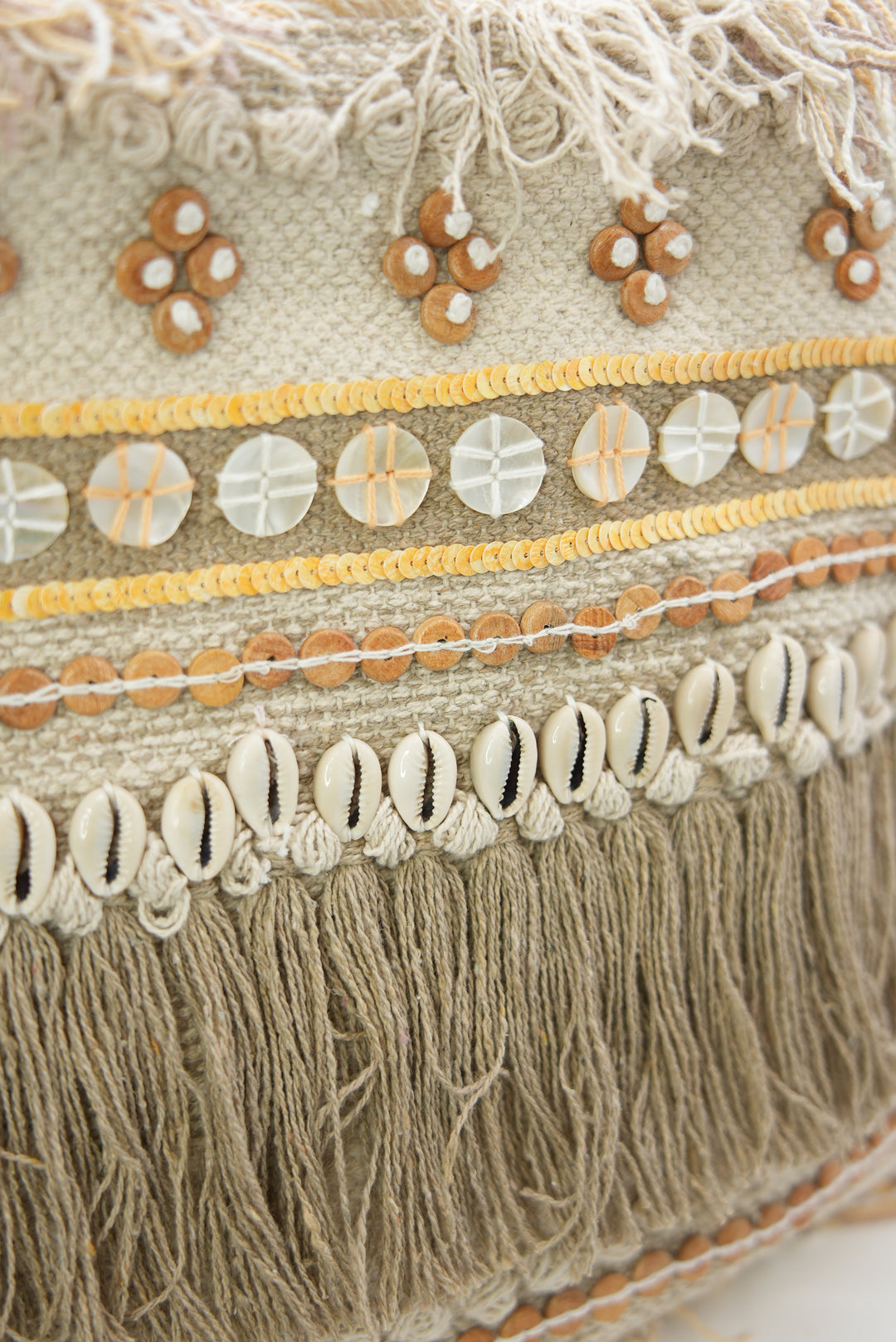 Damen Strohtasche "Muscheln/Knöpfe"