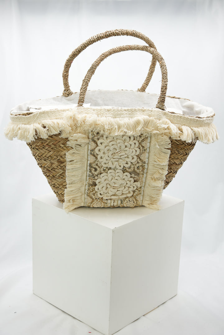 Damen Strohtasche "Fransen"