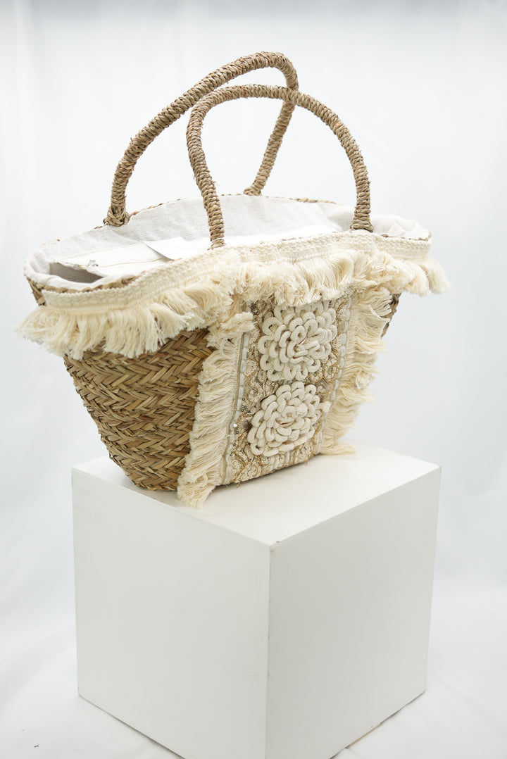 Damen Strohtasche "Fransen"