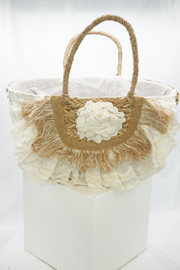Damen Strohtasche mit Blume