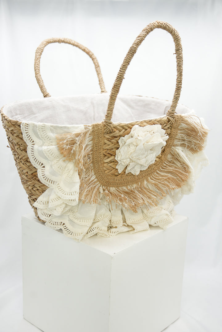 Damen Strohtasche mit Blume