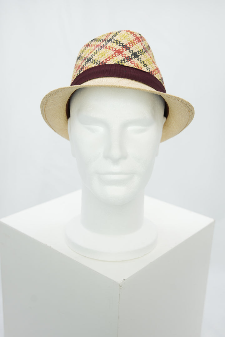 Panamahut mit Muster /rotes Band