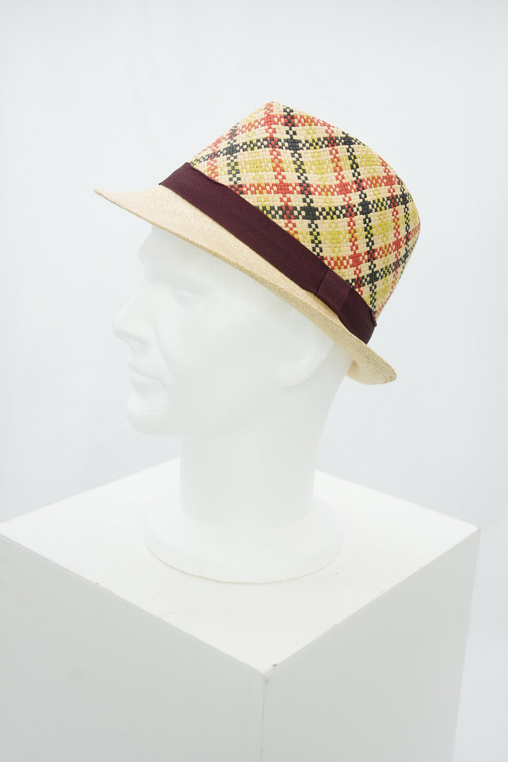 Panamahut mit Muster /rotes Band