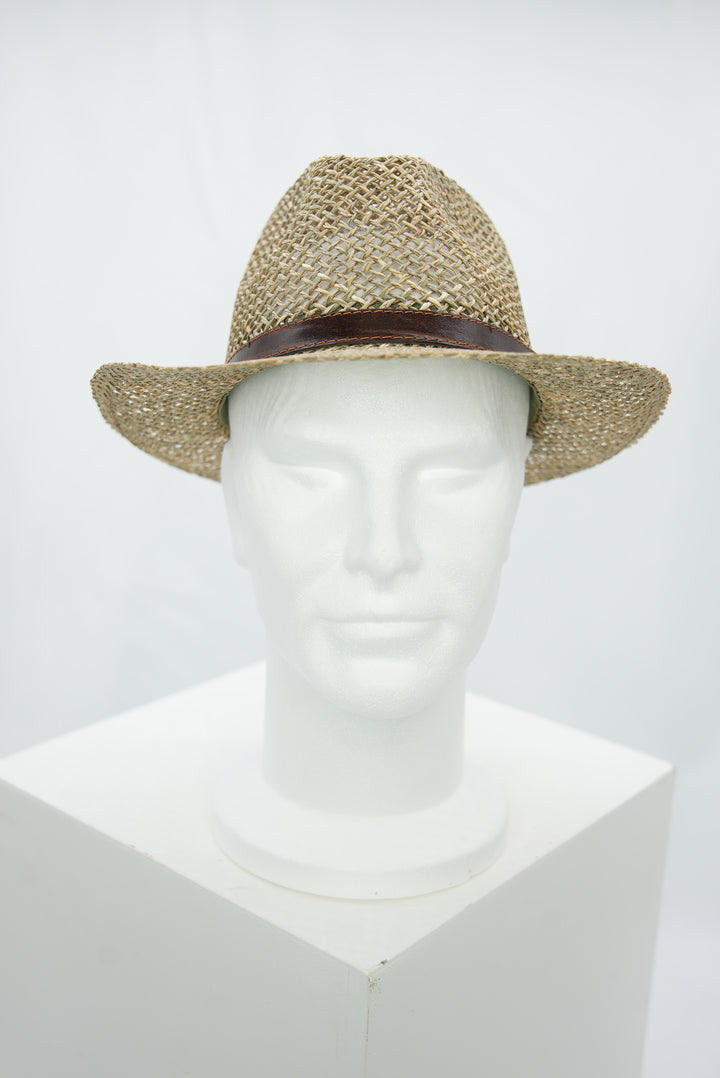 Strohhut Seegras mit Lederband