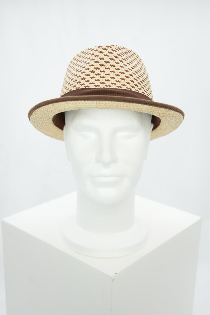 Panamahut mit Musterkrone braunes Band